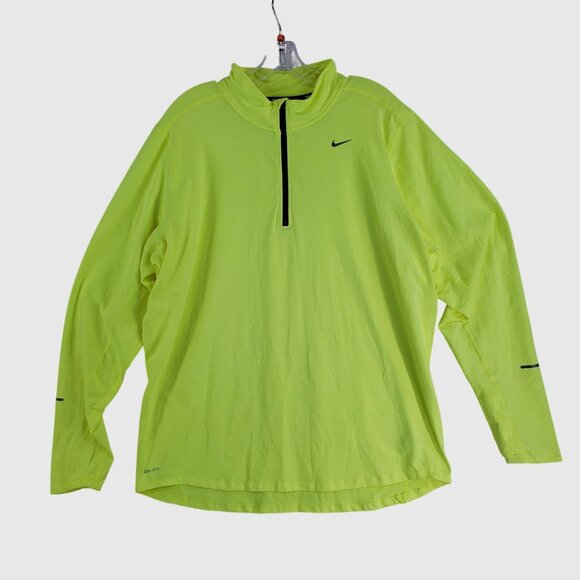 Nike Dri-Fit Mens Running Pullover Shirt XL Neon Yellow Long Sleeve - Picture 1 of 12